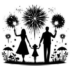 Happy family walking together silhouette