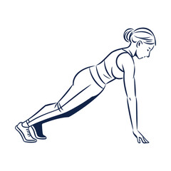 Woman Doing Plank or Push-up Exercise. Fitness, Strength, and Workout Icon Vector