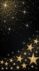 pure black background, overlay of sparkling diamond stars bottom right corner of page