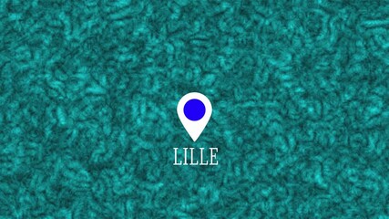 location of the city of LILLE ,the name of the place with the location has been displayed, sign animated with alpha channel 4k video