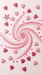 swirling star shape and hearts shiny glitter pink