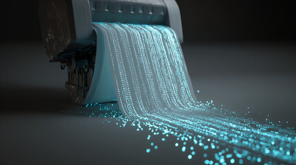 Data stream emanating from futuristic machine, symbolizing innovation, advanced technology, and the flow of information in a digital world