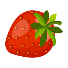 Red ripe whole strawberry. Bright Red berry. Hand drawn summer strawberry trendy flat style isolated on transparent background. for stickers, menus, apps, posters, design. Vector illustration