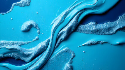 Macro abstract of swirling glitter and blue paint