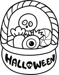illustration halloween candy with basket hand drawn outline concept