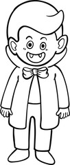 illustration halloween child wearing  costume hand drawn outline concept