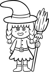 illustration halloween child wearing  costume hand drawn outline concept