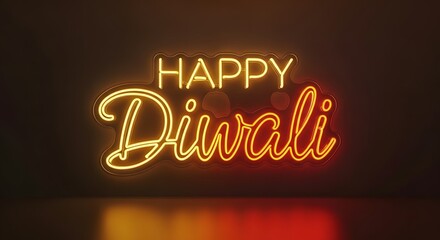 Glowing neon sign displaying "Happy Diwali" against a dark background, celebrating the Hindu festival.