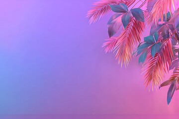 Rendered image of vibrant tropical foliage with neon hues on a gradient backdrop