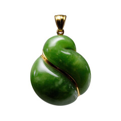 Close-up of a green jade pendant with gold accents, vector graphic