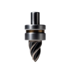 Close-up studio shot of a steel milling tool, on a transparent background