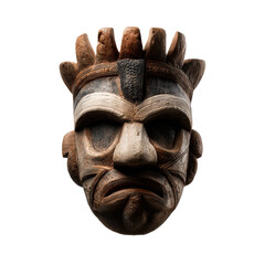 Dramatic close-up of a weathered wooden tribal mask, vector graphic