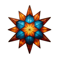 Intricate stained glass starburst design on a black background, flat icon style