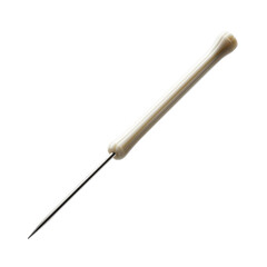 Studio shot of a vintage ice pick with an off-white handle and a sharp metal point, flat icon style
