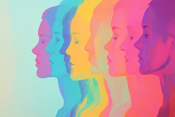 Colorful gradient silhouettes of women in profile
