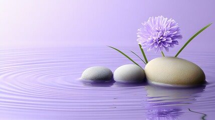 Zen stones purple flower in ripple water with peaceful spa concept