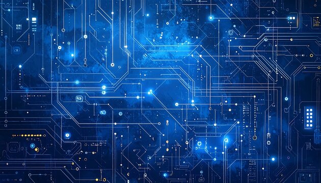 A luminous, intricate digital schematic of a complex network. It showcases interconnected lines and glowing nodes, immersed in blue light - Powered by Adobe