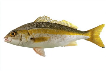 Yellow croaker fish against a white backdrop.