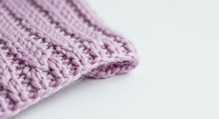 Fototapeta premium Close up of a knitted wool hat in light purple color isolated on white background