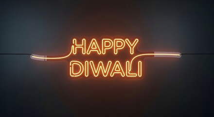Neon sign displaying "Happy Diwali" in glowing orange against a dark gray background.