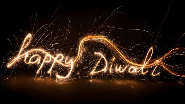 Happy diwali greetings with sparklers light painting for festival of lights india holiday - Powered by Adobe