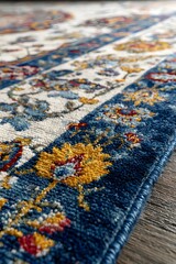 Exquisite Ornate Blue Floral Rug: Elegant Woven Textiles for Vintage Style Living Room Decor and Home Furnishings