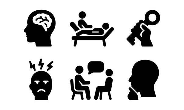 Therapy and stress management icons set for well-being and mindfulness design