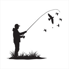 Obraz premium silhouette of a fisherman, fishing, fisherman, water, fish, sea, silhouette, rod, beach, sunset, lake, sport, ocean, leisure, angler, fisher, hobby, river, boy, sky, nature, summer, pole, shore, vacat