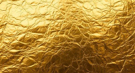 Obraz premium A close up view of crumpled gold foil showing its texture and patterns under bright studio lighting