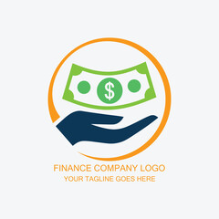 Financial Company Logo with Hand Holding Dollar Bill – Banking, Investment, and Money Service Symbol