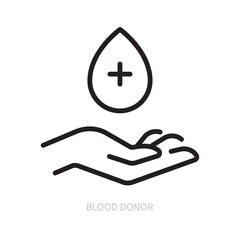 Blood donor line icon, symbol. Volunteering, charity concept. Isolated on a white background. Editable stroke. Flat design. Vector illustration.