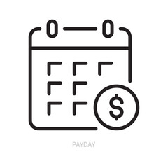Payday calendar line icon. Schedule symbol, sign. Isolated on a white background. Flat design. Editable stroke. Vector illustration.