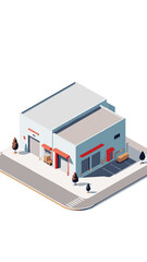 isometric view of a logistics warehouse building