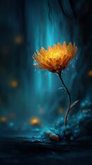 Glowing Orange Flower In Dark Forest