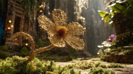 Golden Ornate Flower In Ancient Garden Setting