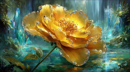 Golden Rose In Magical Forest