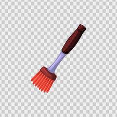 Cartoonstyle brush with red bristles and a brown handle ideal for playful illustrations, artist tools, arts and crafts designs.