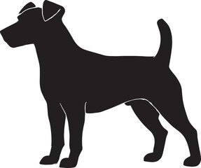 Silhouette of a jack russell terrier dog standing alert side profile ready for action