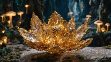Golden Crystal Lotus In Fairy Forest