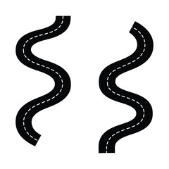 Two winding road segments with dashed lane markings isolated on white