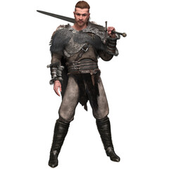 Obraz premium 3D rendered fantasy male Viking warrior isolated on transparent background