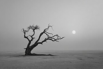 Bare Tree Silhouette Against Gray Sky