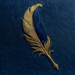 Elegant Gold Feather and Blue Ink Stationery: Artistic Design with Luxury and Vintage Charm