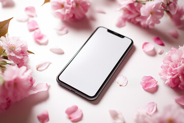 桜とスマートフォンのモックアップ