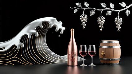 Vineyard and wine bottle 