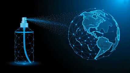 Global Sanitization: Illustrating a crucial concept, a sanitizing spray bottle is positioned next to a representation of the earth, emphasizing the worldwide reach of disinfection and hygiene. - Powered by Adobe