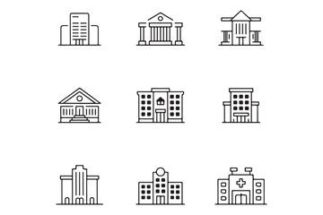 Collection of Buildings Outline Icons