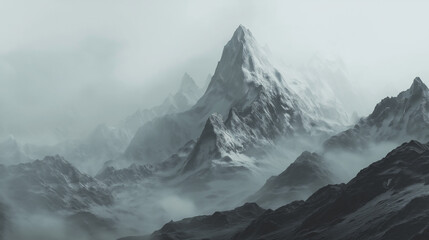 Snow covered mountain peaks with sunlight and scenic atmosphere