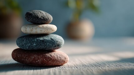 Zen Stones Stacked in Serene Balance: A Meditative Composition