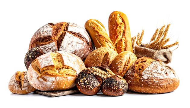 A variety of freshly baked breads isolated on a white background - Powered by Adobe